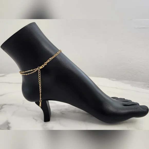 Gold Beach Starfish, Shell & Crystal Accent Charm Anklet Bracelet - Picture 5 of 10